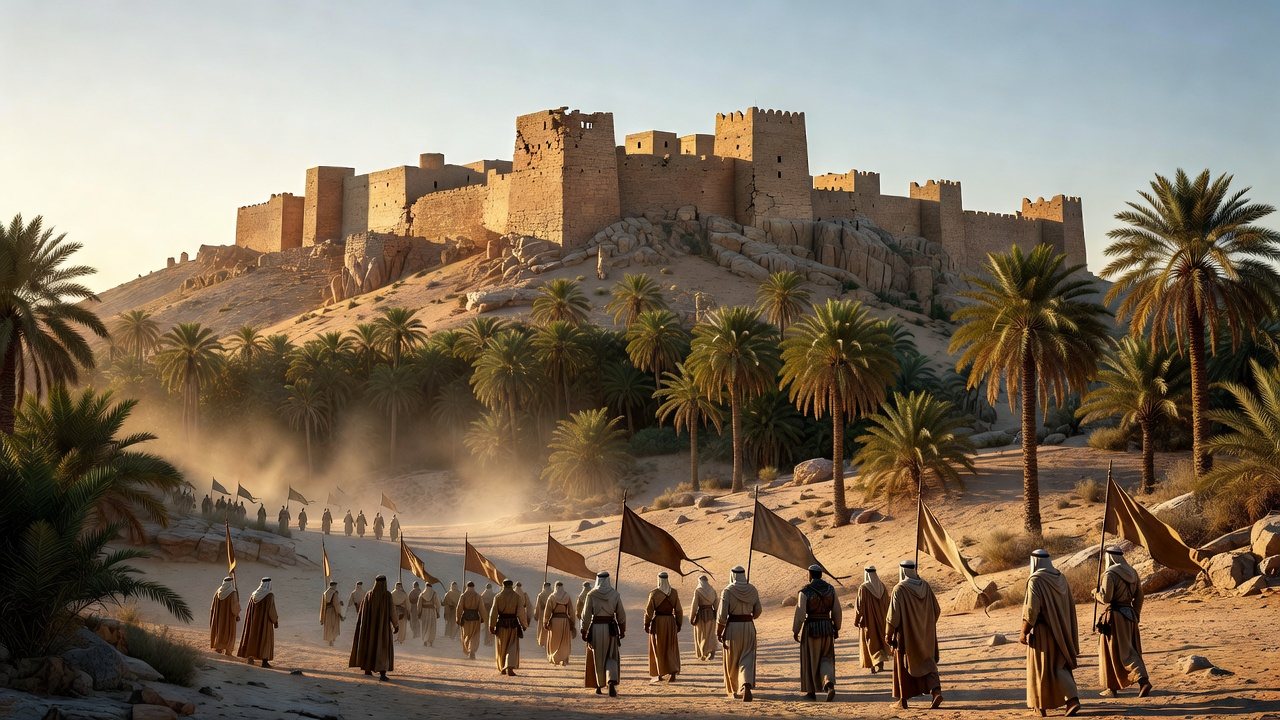 Map-style illustration of the Battle of Khaybar and its major fortresses