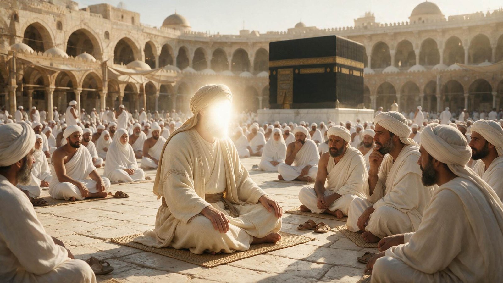 Imam Ja'far al-Sadiq debating zindiqs in Masjid al-Haram during Hajj season